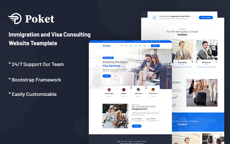 Poket: plantilla de sitio web de consultoría de inmigración y visas
