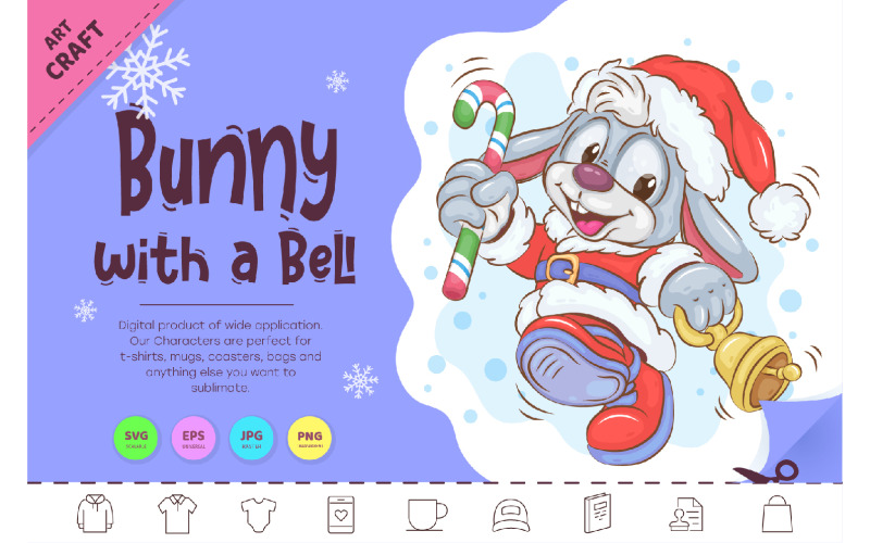 Çanlı Noel Tavşanı. Klipart