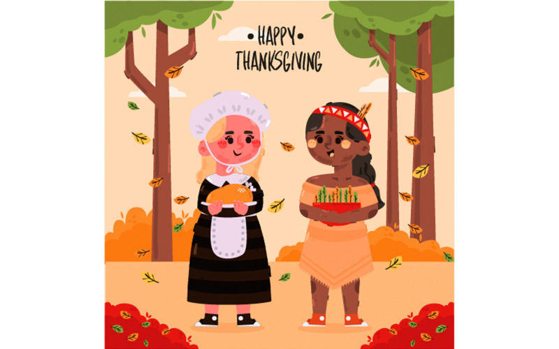Thanksgiving med bakgrundsillustration för två flickor