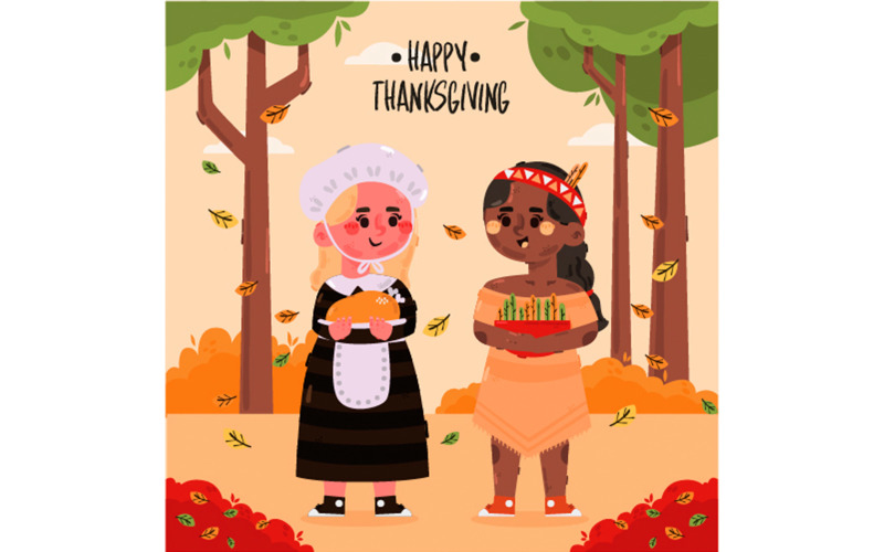 Thanksgiving mit zwei Mädchen-Hintergrund-Illustration