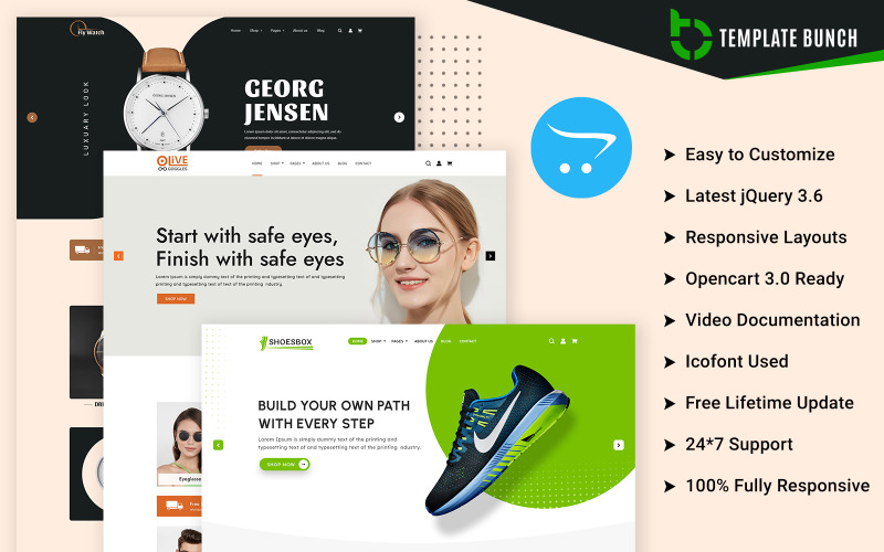 Fly - zegarek i gogle z butami - responsywny motyw OpenCart dla eCommerce