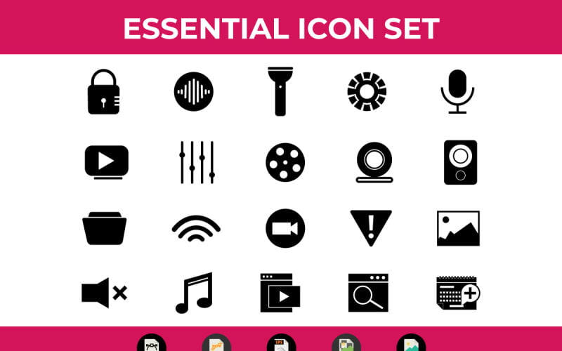 30 Flat Essential Icon Pack векторных иллюстраций
