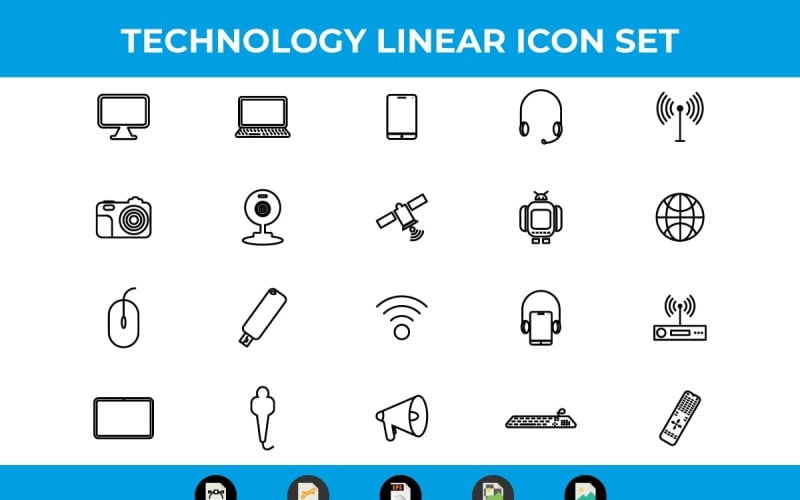 Iconos de tecnología lineal y multimedia