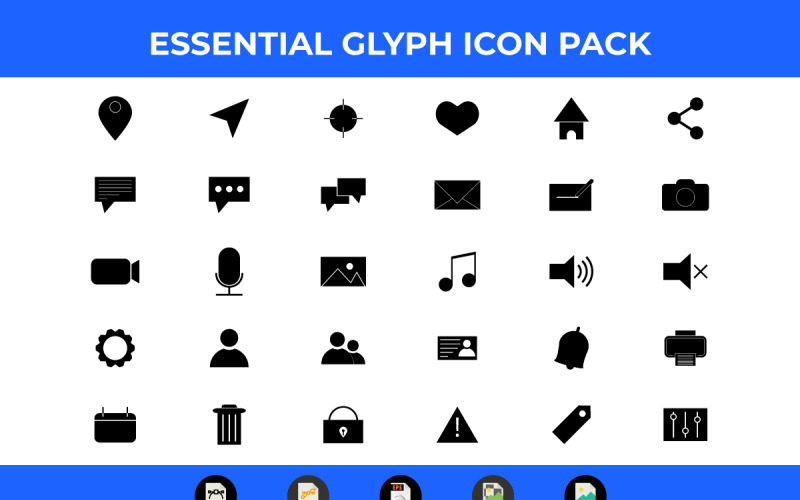 Pacchetto icone gratuito 30 Glyph Essential Vector e SVG