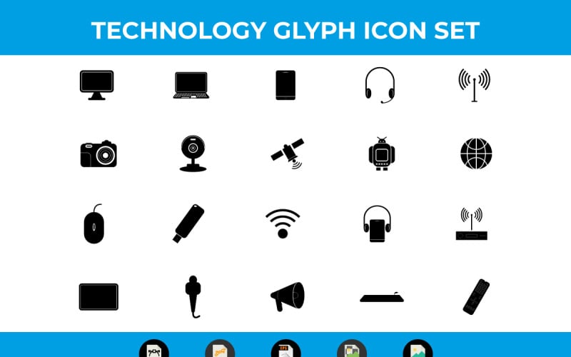 Pictogrammen voor Glyph-technologie en multimedia