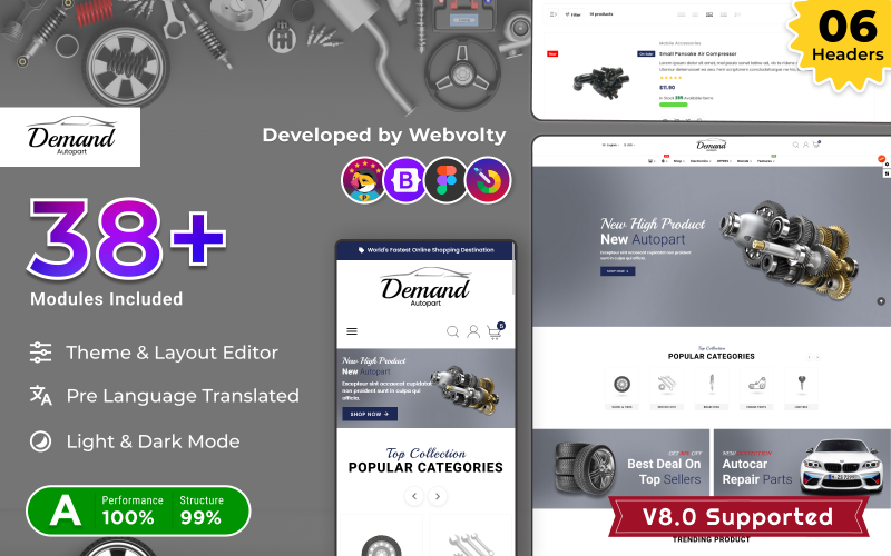 Тема PrestaShop 8.0 Demand Mega AutoPart & SparePart