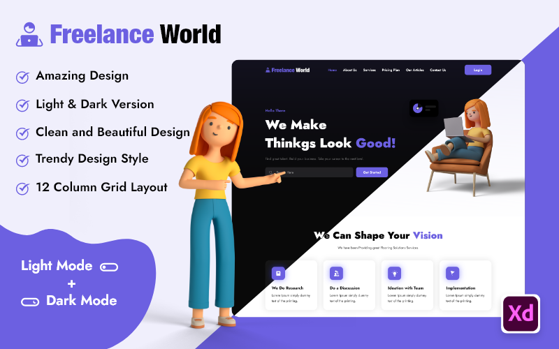 Freelance World - каталог фрілансерів Шаблон Adobe XD