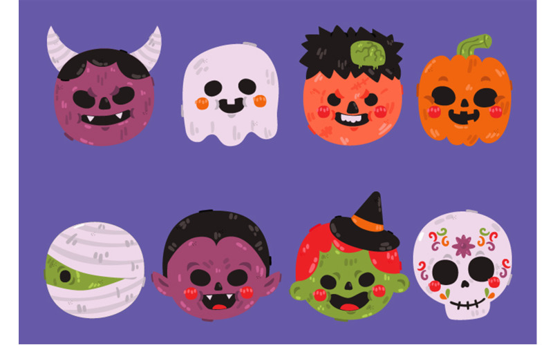 Ilustración de elementos de máscaras de Halloween