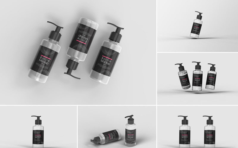 Conjunto de plantillas de maqueta de botella de bomba (plantilla PSD gratis)
