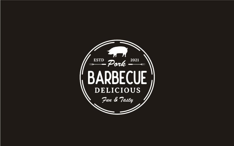 Domuz eti etiket Logo tasarımı ile Vintage Retro ızgara Barbekü