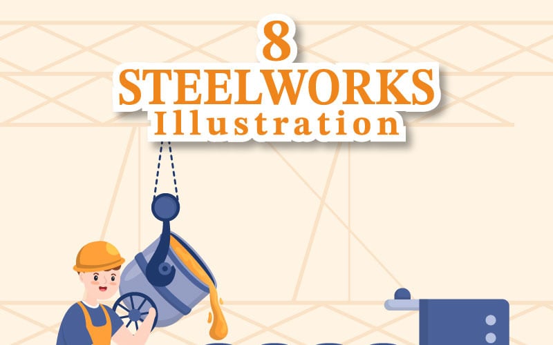 8 Ілюстрація сталеливарного заводу та розливання гарячої сталі