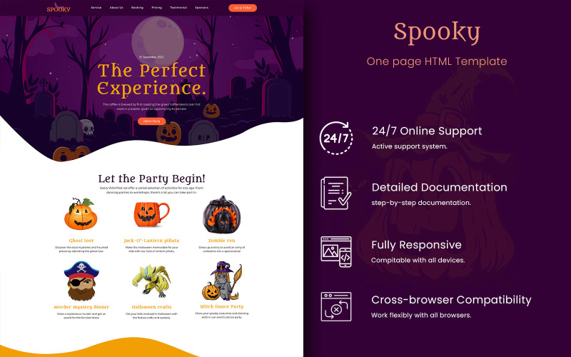 Spooky – односторінковий HTML-шаблон Хелловіна