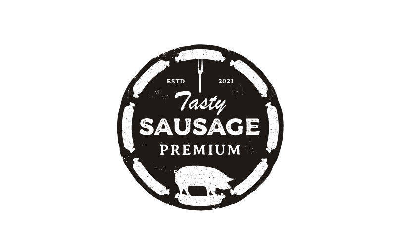 Винтажная ретро деревенская колбаса с дизайном логотипа этикетки из свинины