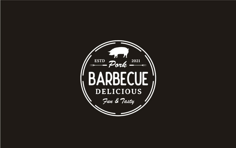Винтажное ретро-гриль-барбекю с дизайном логотипа этикетки из свинины