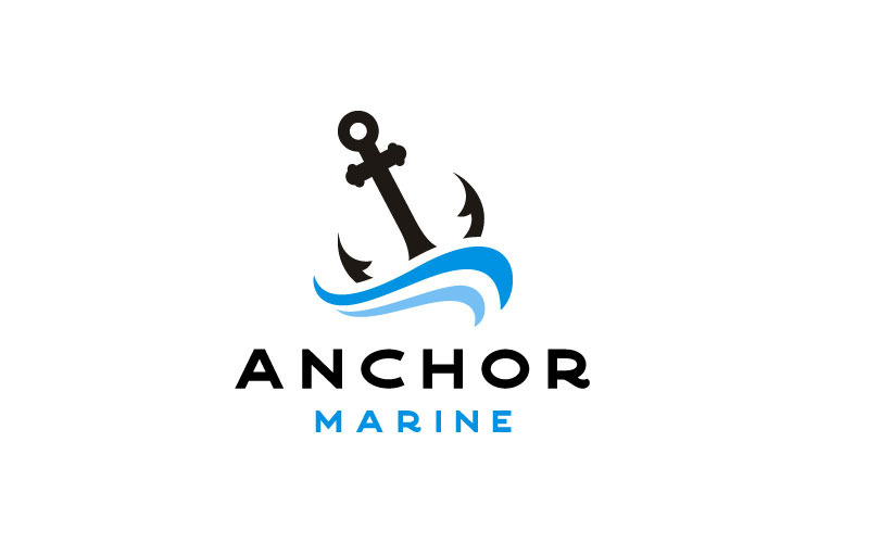 Anker, Silhouette, Mit, Wellen, Logo, Design