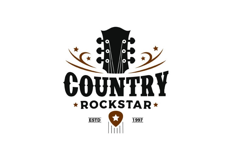 Diseño de logotipo de guitarra de música country clásica retro vintage