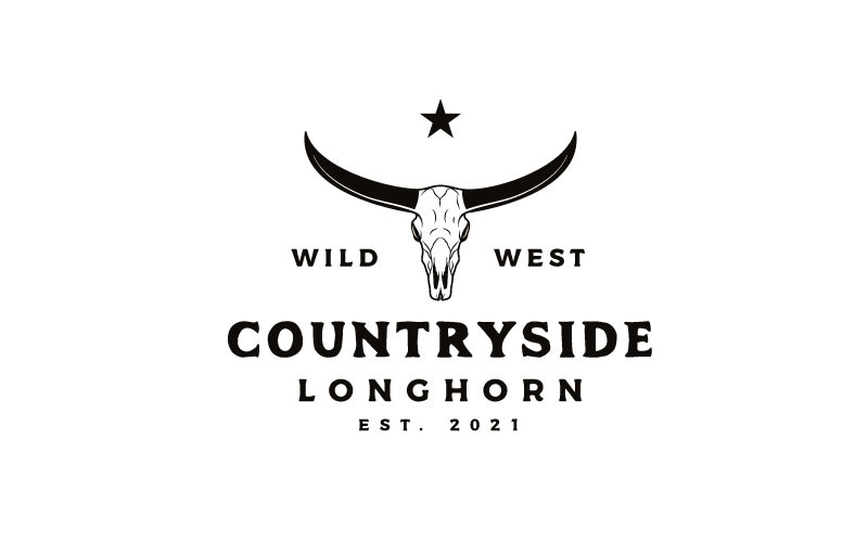 Modelo de Design de Logotipo Vintage Texas Longhorn, Country Western Bull Gado
