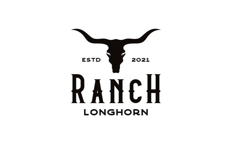 Texas Longhorn, Country Western Bull Sığır Logo Tasarım Şablonu