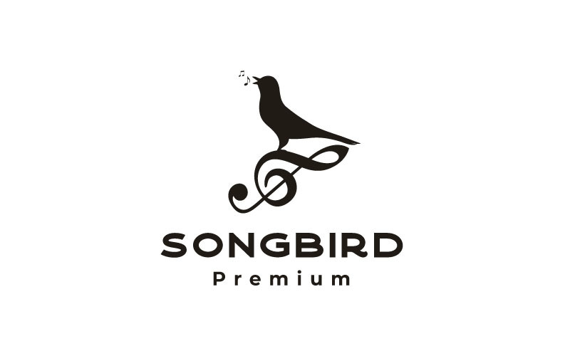 Uccello canoro vintage con note musicali Logo Design
