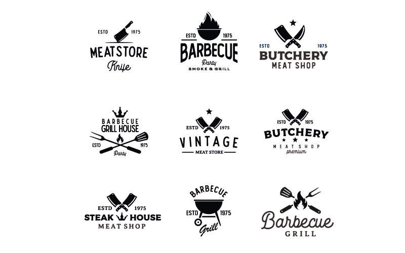 Vecteur de conception de logo de boucherie boucherie vintage