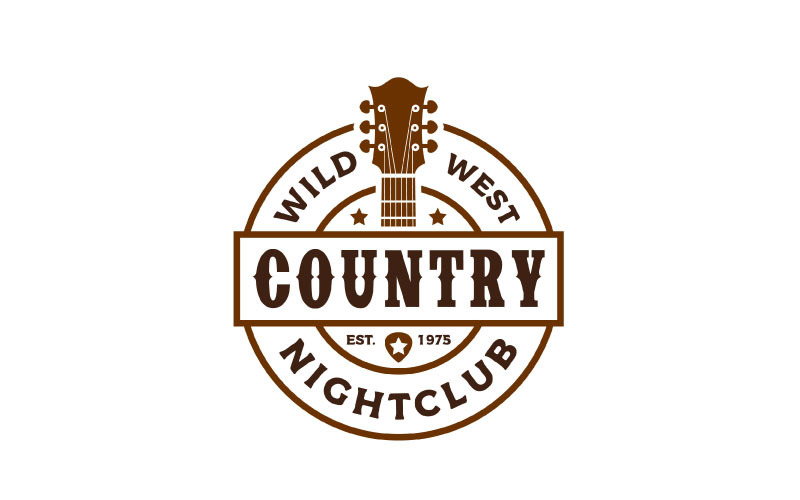 Vecteur de conception de logo de timbre de musique country classique rétro vintage