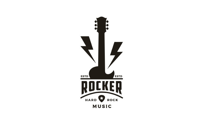 Vintage Retro Klasik Country Müzik, Gitar Logo Tasarımı Vektör