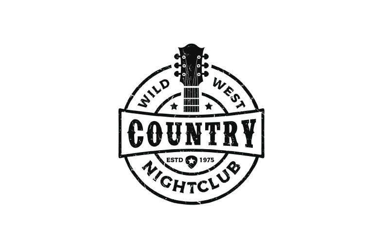 Vintage Rustiek Klassiek Country Muziek Logo Ontwerp