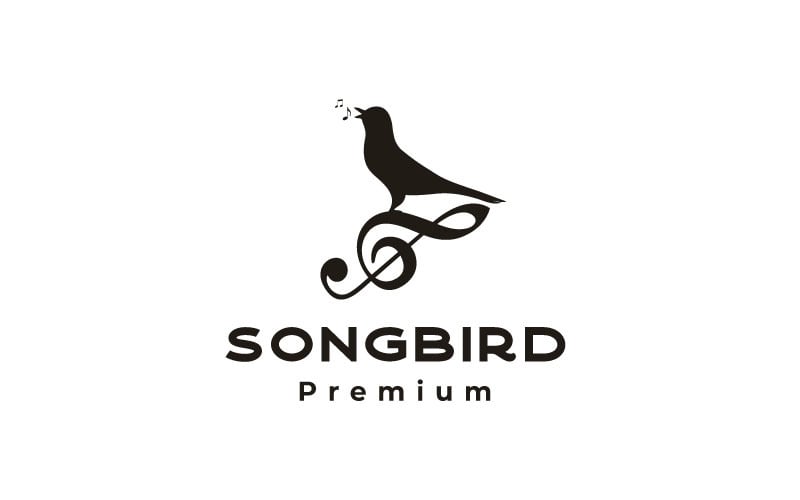 Винтажная поющая птица с дизайном логотипа Music Notes