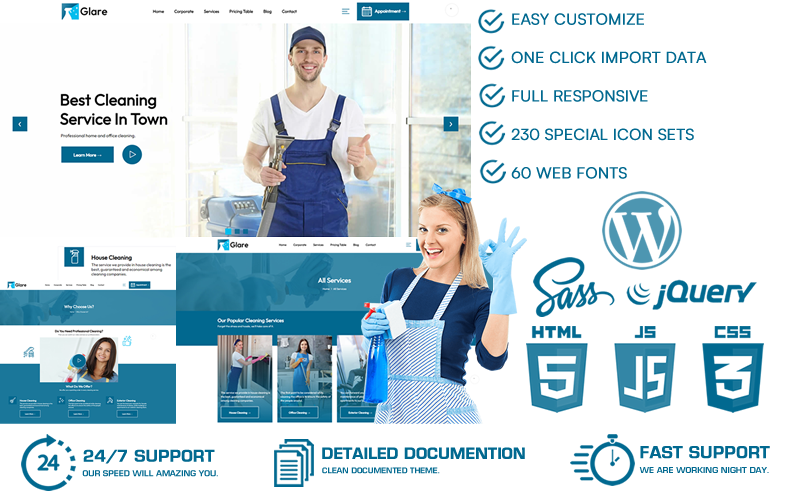 Glare — тема WordPress для клининговых услуг