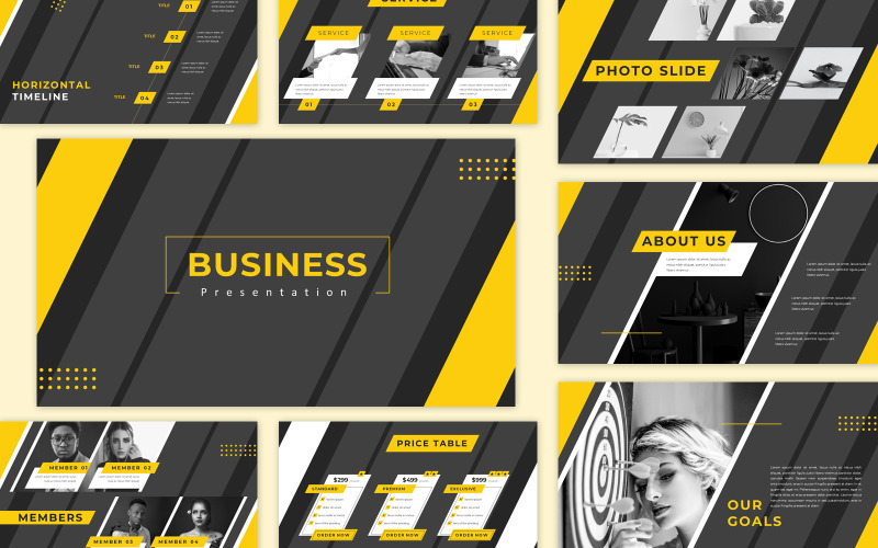 Презентация Powerpoint для бизнеса в черном и желтом цвете