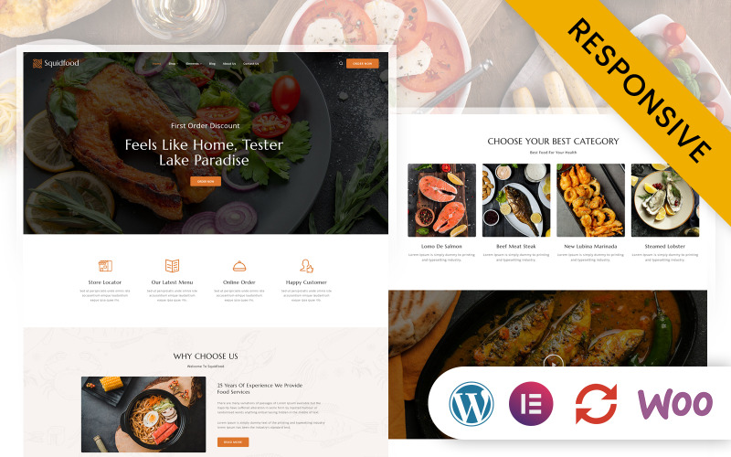 Squidfood - Eten en Restaurant Winkel Elementor WordPress Theme