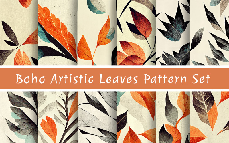 Conjunto de padrões sem costura de folhas artísticas boho