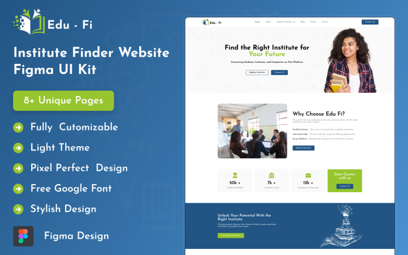 Edu-Fi - Institute Finder webbplats Figma UI Kit