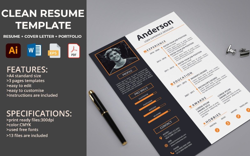 Профессиональный и чистый дизайн шаблона резюме CV