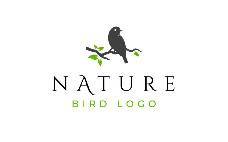 Bird Perch on a Branch Logo Design Vector Template