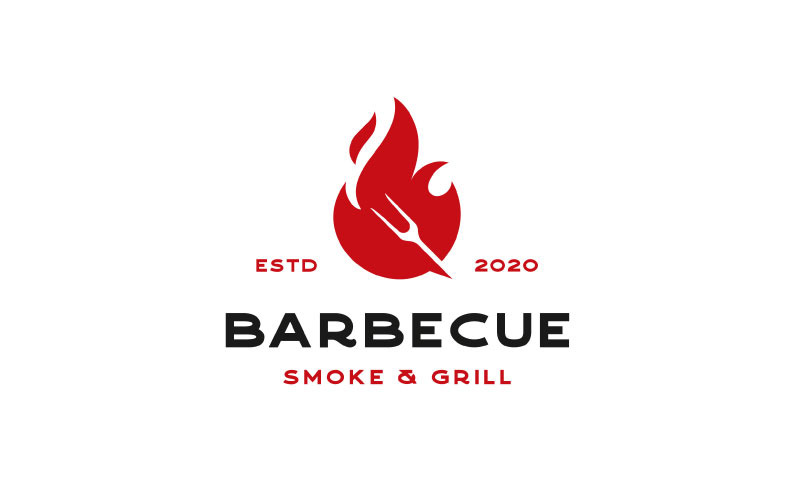 Forcella Grill Fire BBQ Barbecue Logo Design Modello vettoriale