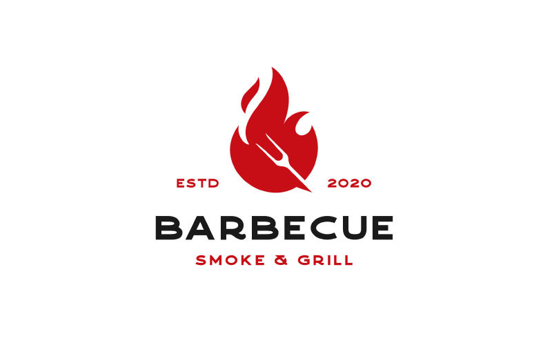 Gaffel Grill Fire BBQ Grill Logo Design Vector Mall