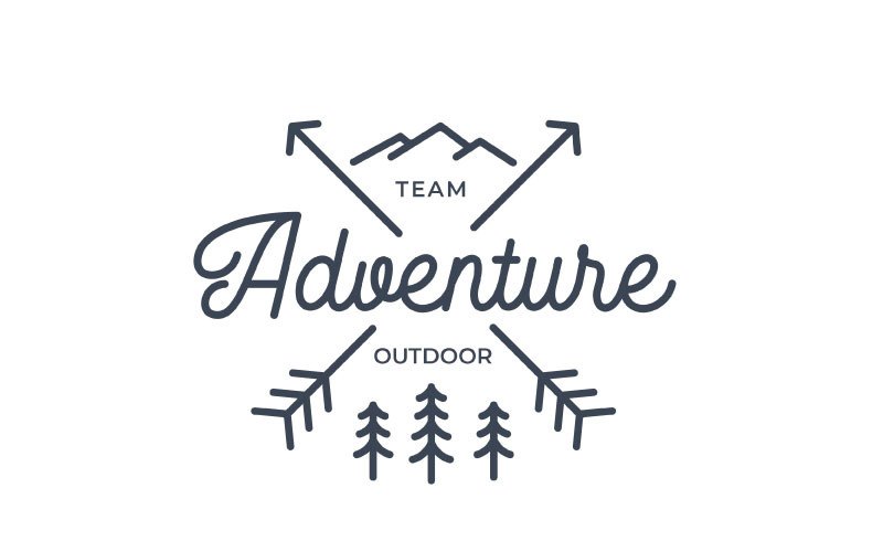 Gekruiste pijlen met berg en pijnboom minimalistische Hipster Logo vector ontwerpsjabloon