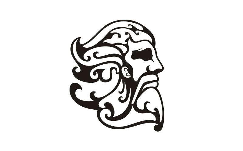 Grekiska guden Zeus. Forntida grekisk gud skulptur filosof logotyp design inspiration