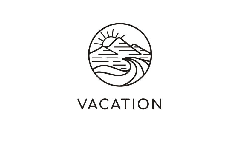 Landschap Berg Zee En Zon Logo Vector Ontwerpsjabloon
