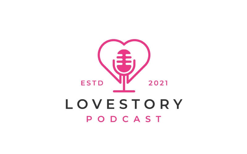Monoline Love Symbol with Microphone for Podcast Logo Design