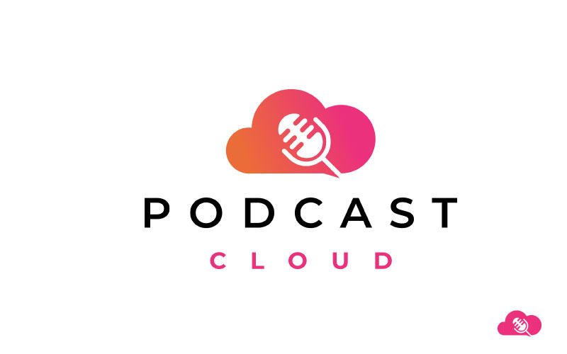 Podcast Cloud logó, Cloud Computing mikrofon logóval tervezési inspiráció