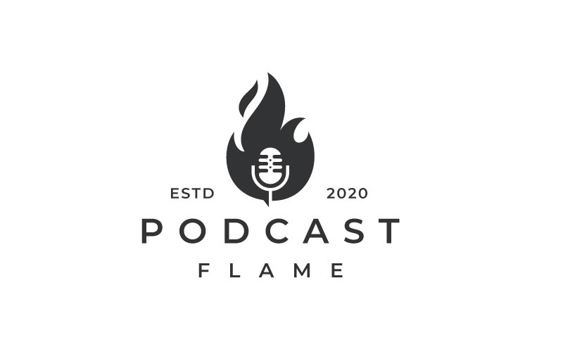 Szablon projektu logo podcastu Fire Flame i mikrofon