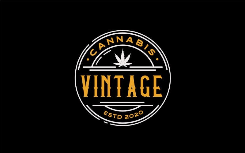Vintage-Emblem-Abzeichen CBD THC Cannabis-Logo-Vorlage