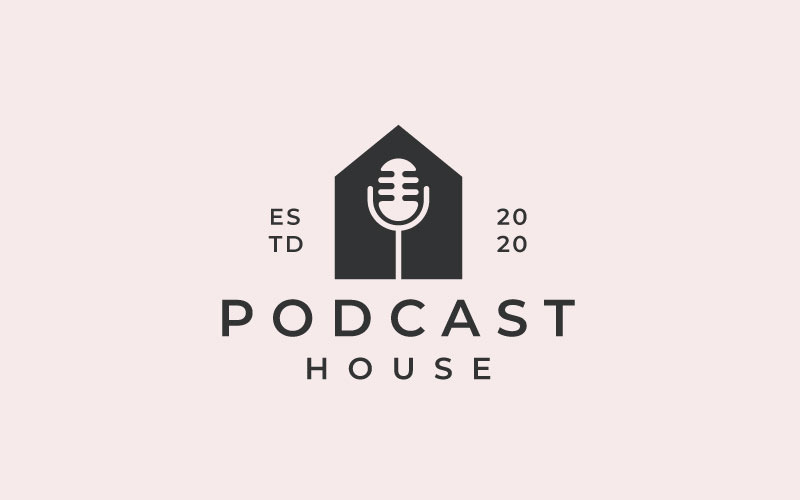 Vintage Hipster microfoon Podcast huis Logo ontwerp