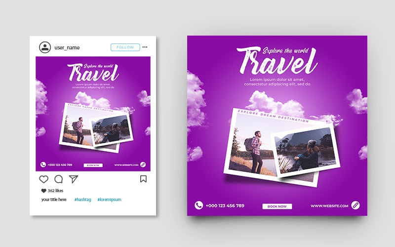 Cestování a cestovní ruch Instagram Post a Sociální Media Banner šablona