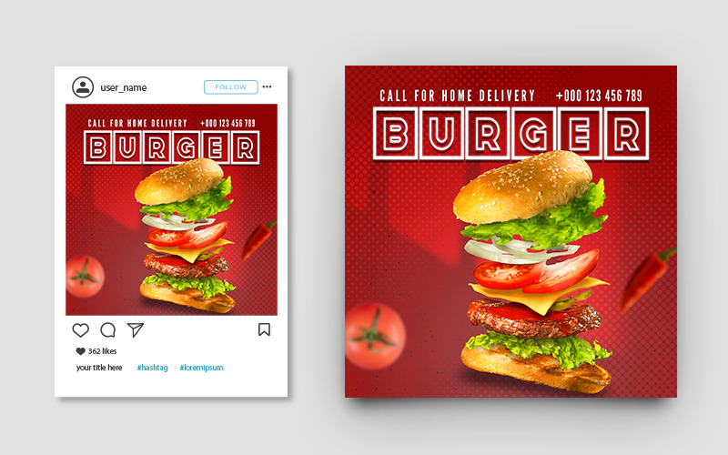 汉堡餐厅食品社交媒体 Instagram 帖子横幅模板