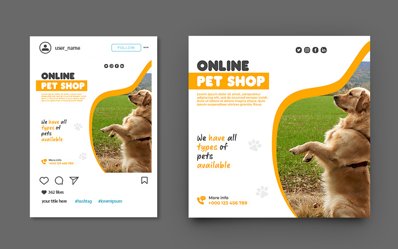 Modello di banner per social media per la promozione del negozio di animali