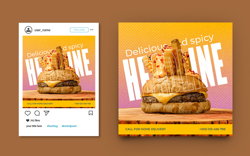 Restauracja Fast Food Burger Promotion Szablon banera na Instagram Post w mediach społecznościowych