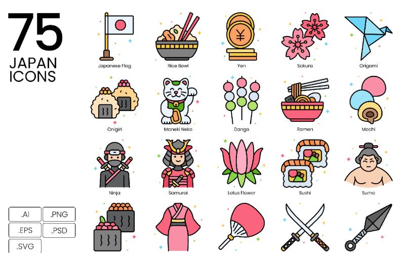 75 zestaw ikon Japonii — seria Vivid
